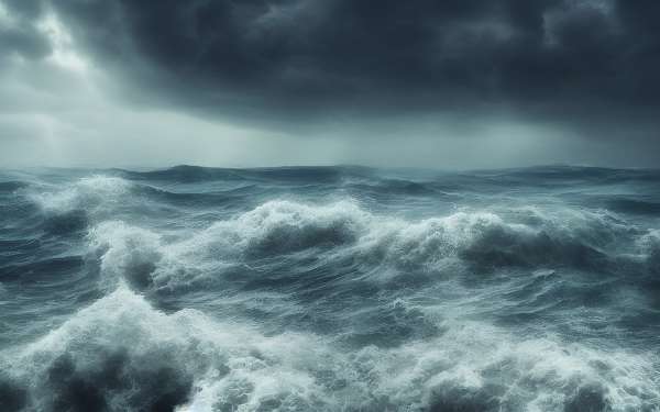 Stürmische See mit hohen Wellen und düsterem Himmel - Sinnbildlich für den PILIKIA-Zustand